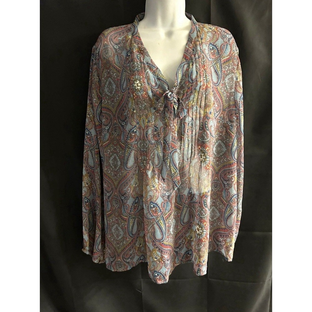 New Sz 18/20 Lane Bryant V-Neck Tie Flare Long Sleeve Blouse #1839*8